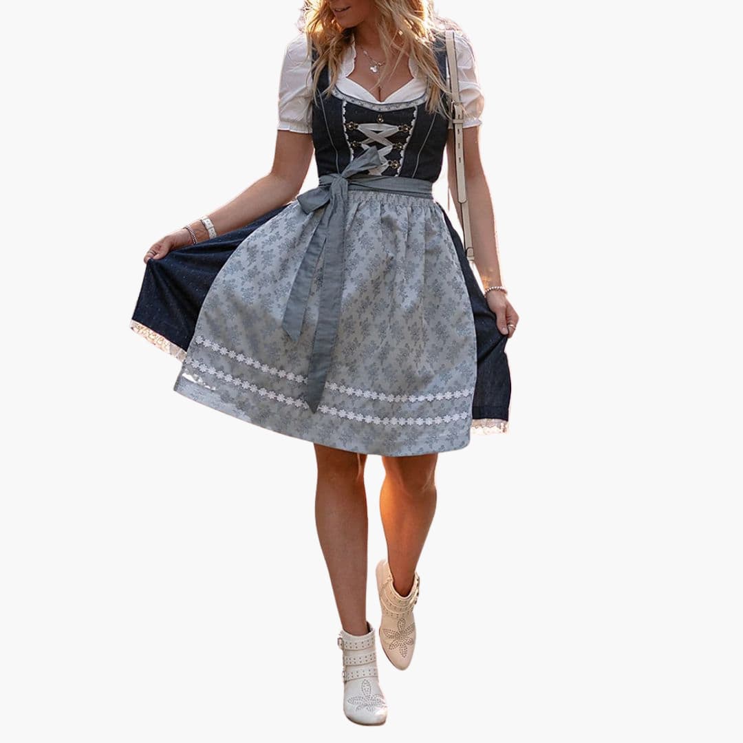 Dame Dirndl Kjole Bomuld | Almindelig Pasform Knælængde Kjole | Snøreliv Med Forklæde Til Festivaler & Kulturelle Arrangementer | Vanero