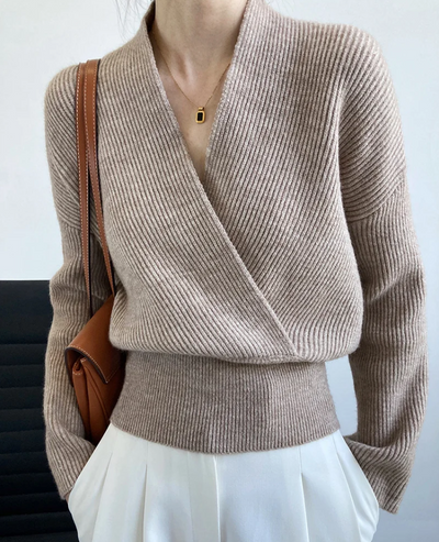 Cropped vintage l crossover sweater med V-hals l Vanero