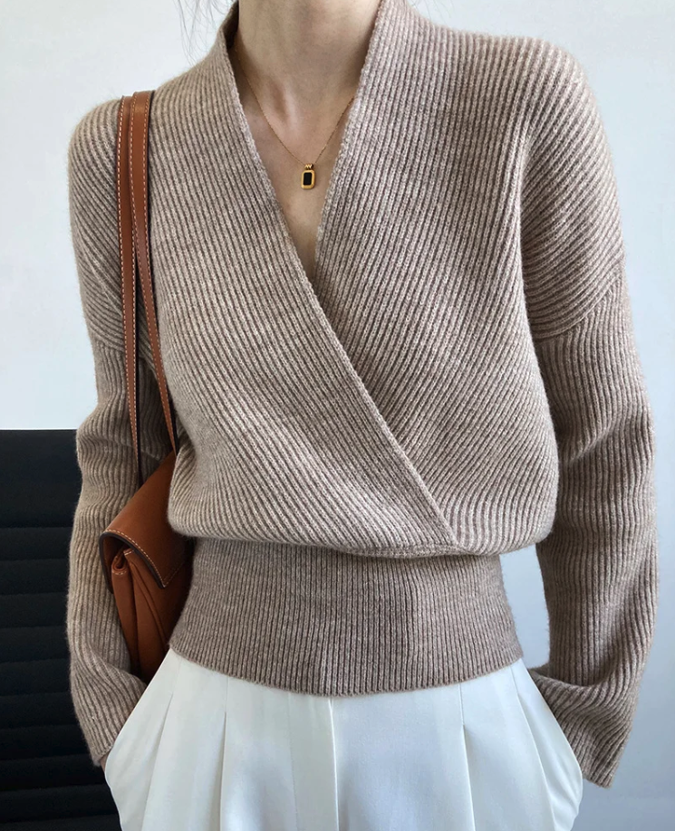 Cropped vintage l crossover sweater med V-hals l Vanero