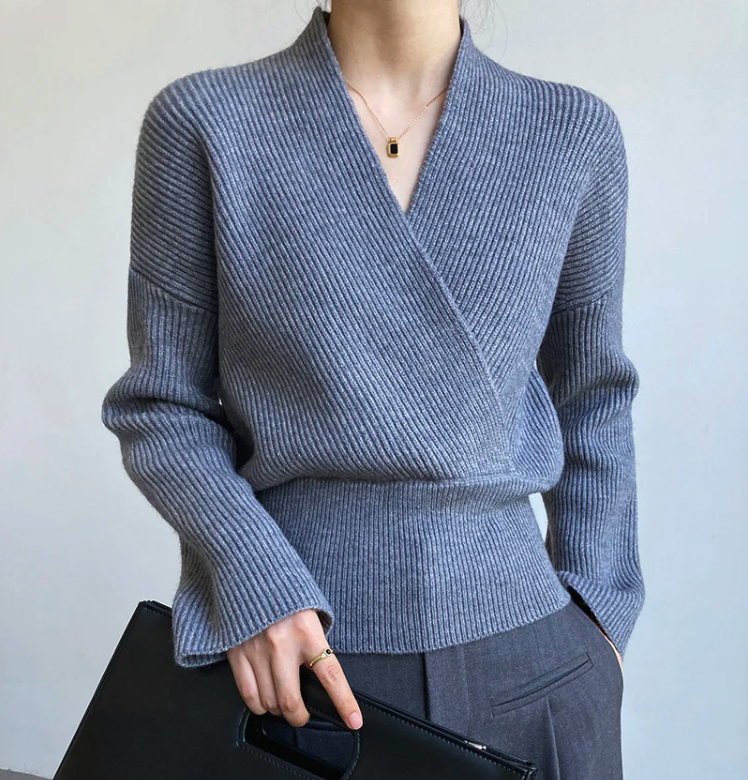 Cropped vintage l crossover sweater med V-hals l Vanero