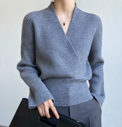 Cropped vintage l crossover sweater med V-hals l Vanero