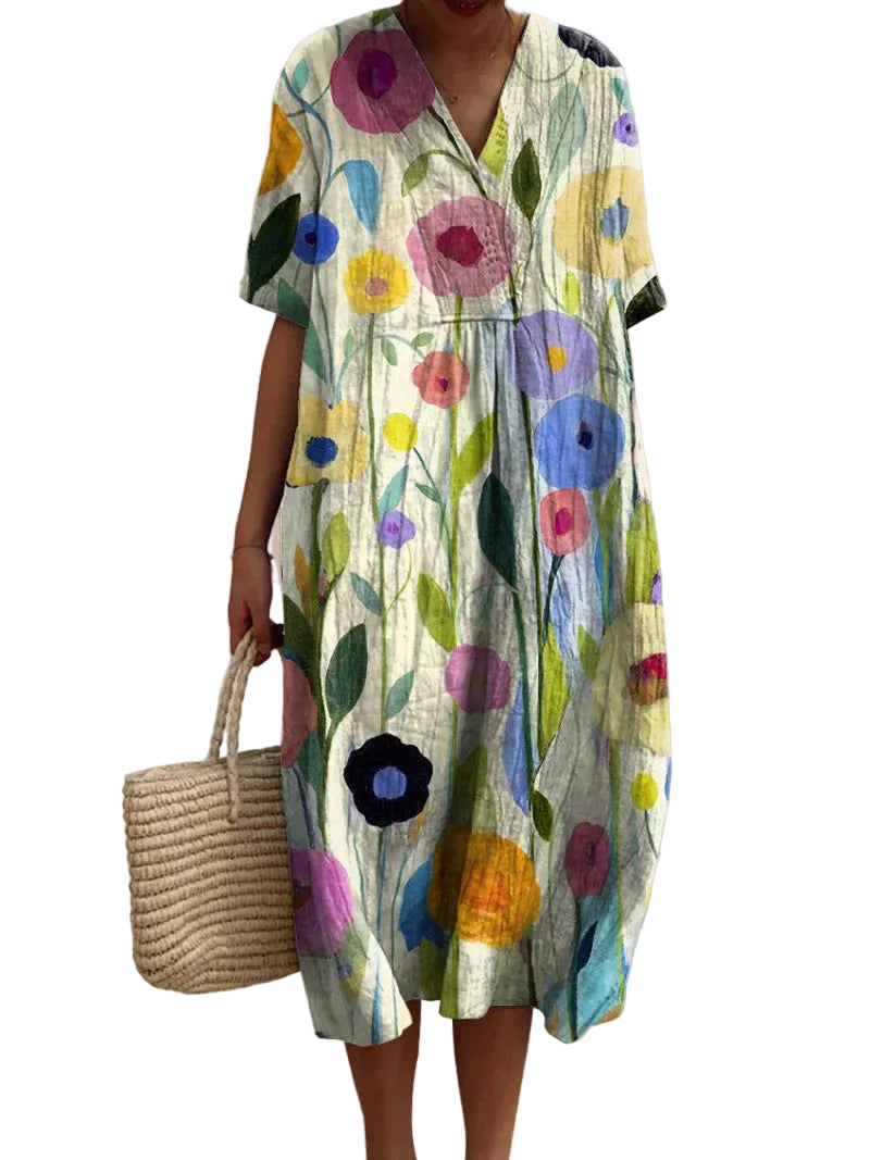 Damekjole Tekstilblanding | Relaxed Fit Kjole med Blomsterprint | Let Design til Hverdagsbrug & Fritidsaktiviteter | Vanero