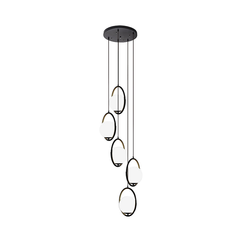 Sort Globe Multi-Light Chandelier | Enkel Glas Pendellampe til Trapper | Vanero