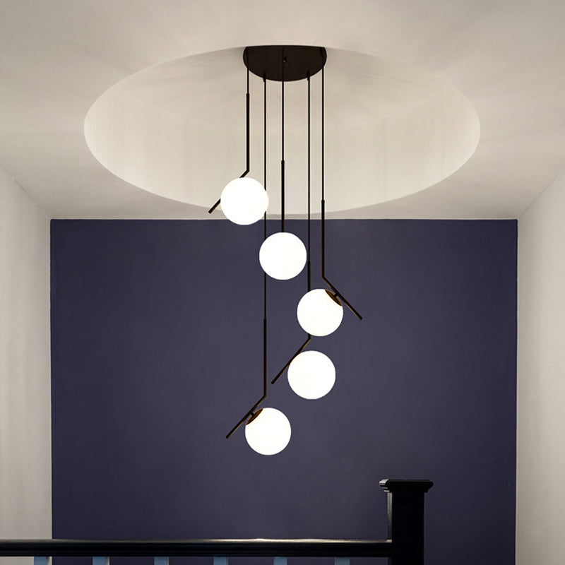 Sort Globe Multi-Light Chandelier | Enkel Glas Pendellampe til Trapper | Vanero