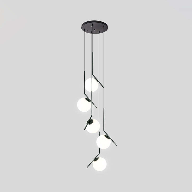 Sort Globe Multi-Light Chandelier | Enkel Glas Pendellampe til Trapper | Vanero