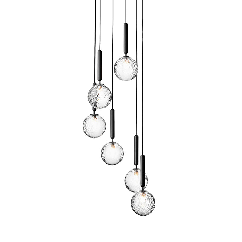 Sort Globe Multi-Light Chandelier | Enkel Glas Pendellampe til Trapper | Vanero