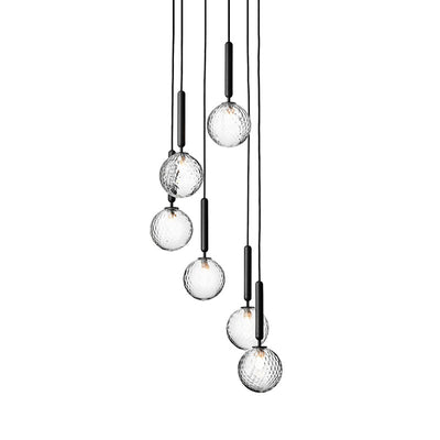 Sort Globe Multi-Light Chandelier | Enkel Glas Pendellampe til Trapper | Vanero