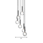 Lysekrone Med Flere Glasglobuser | Sort Metal Og Glas Konstruktion | Trappe Og Højloftet Indendørs Belysning | Vanero