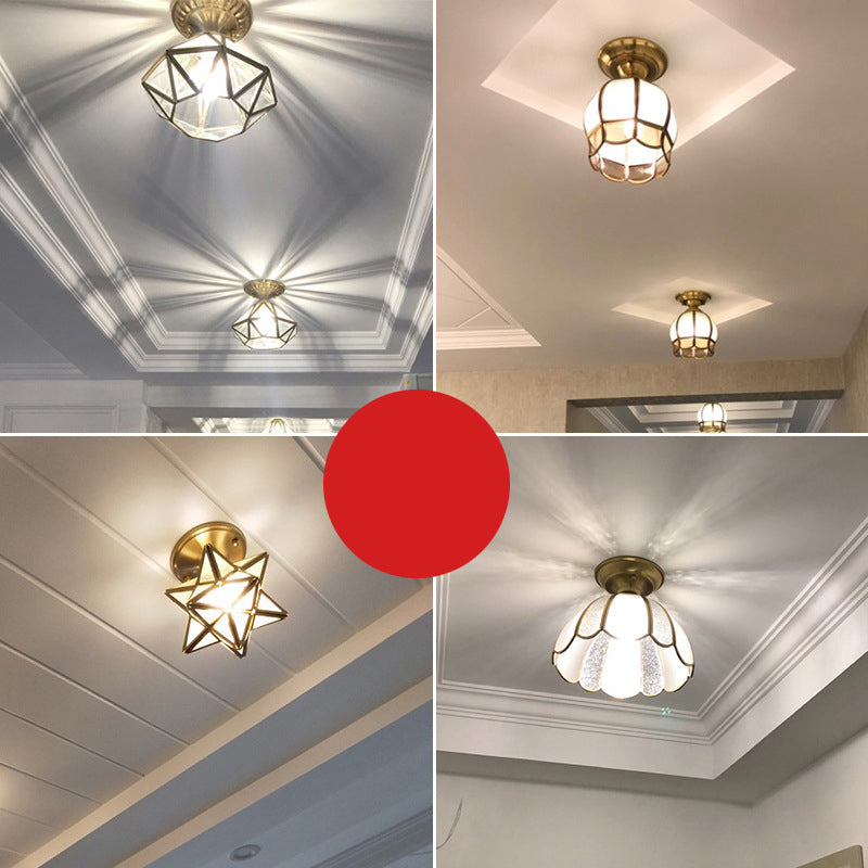 Semi Flush Loftlampe Med Skalleret Metalskærm | Messingfinish Metal Konstruktion | E26 E27 Indendørs Belysning Til Gange Og Entréer | Vanero