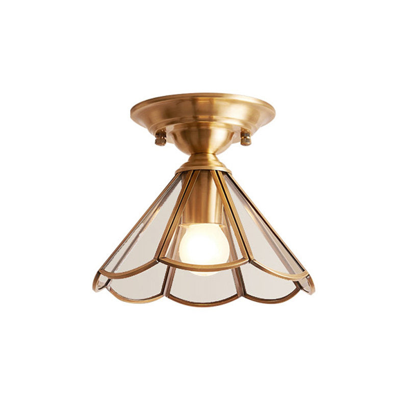 Semi Flush Loftlampe Med Skalleret Metalskærm | Messingfinish Metal Konstruktion | E26 E27 Indendørs Belysning Til Gange Og Entréer | Vanero