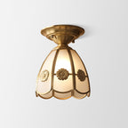 Semi Flush Loftlampe Med Skalleret Metalskærm | Messingfinish Metal Konstruktion | E26 E27 Indendørs Belysning Til Gange Og Entréer | Vanero