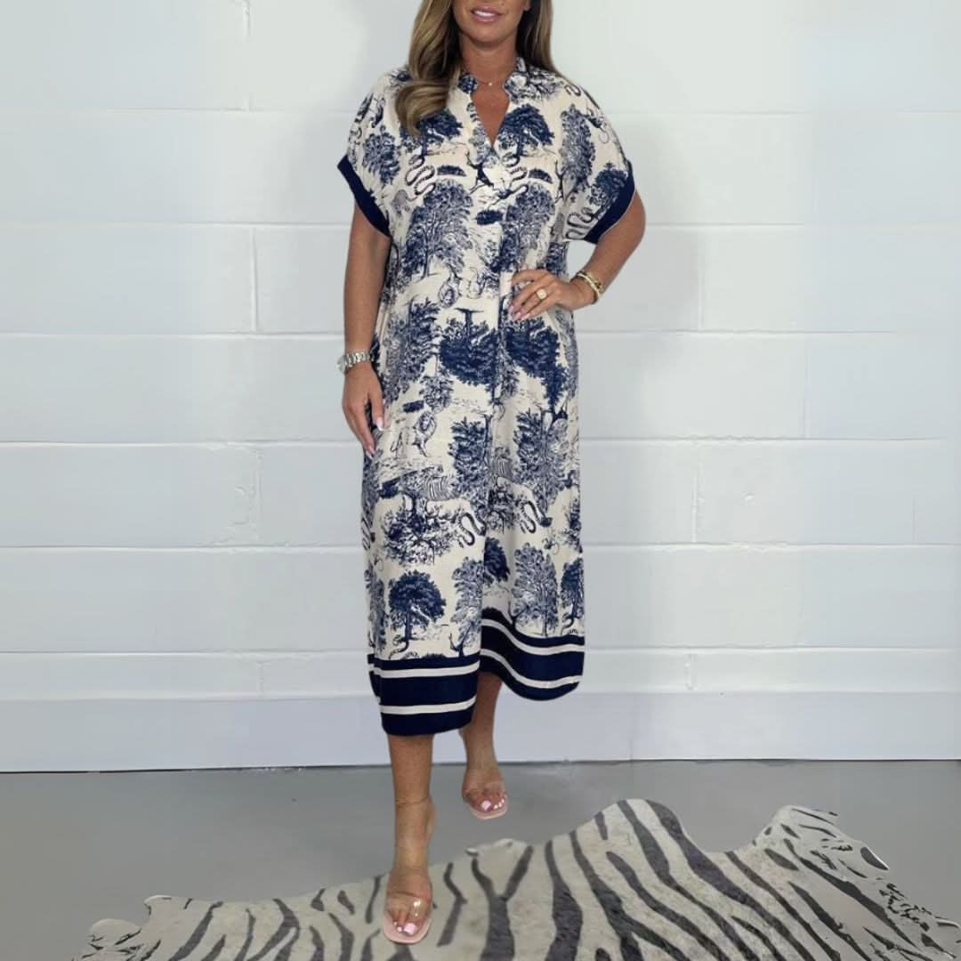 Dame Kjole Let Tekstilblanding | Regular Fit Midi Kjole | Mønstret Design Til Hverdagsbrug & Arrangementer | Vanero