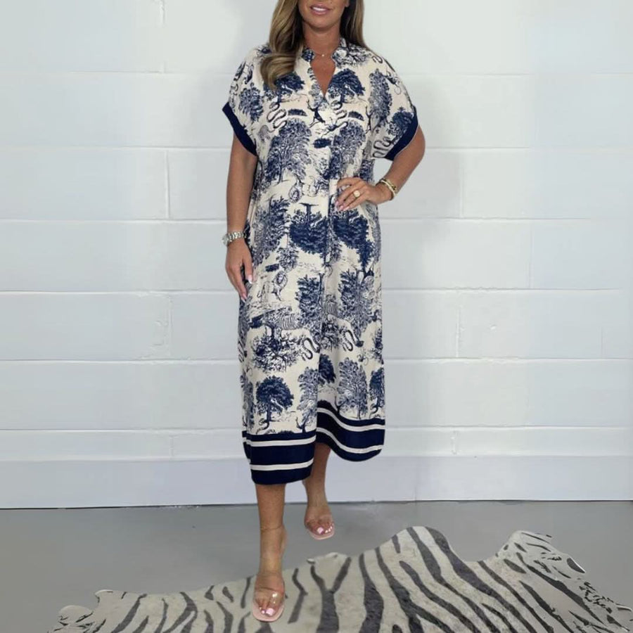 Dame Kjole Let Tekstilblanding | Regular Fit Midi Kjole | Mønstret Design Til Hverdagsbrug & Arrangementer | Vanero