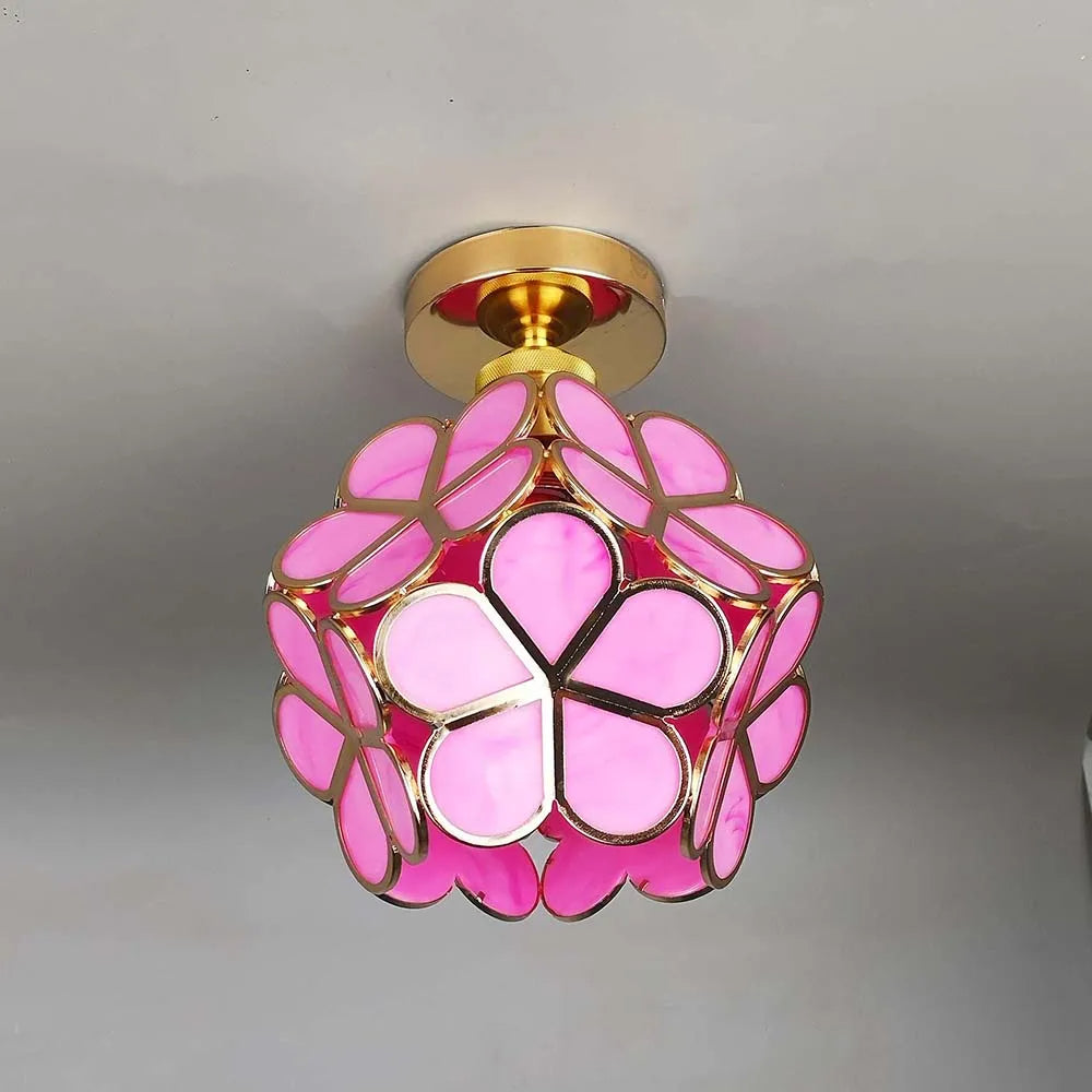Loftlampe | Blomsterinspireret Glaslampe Med Metalramme | E27 Fatning Til Entré & Opholdsrum | Vanero