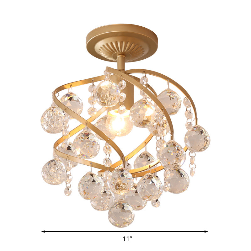 Facetteret Krystal Kugle Spiral Semi Flush Lys Postmodern 1 Lys | Messing Loftlys Armatur | Vanero