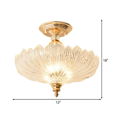 Sort/Guld 3 | Lyskilde Traditionel Krystal Scalloped Semi-Flush Loftlampe til Spisestue, 12"/16" Bred | Vanero
