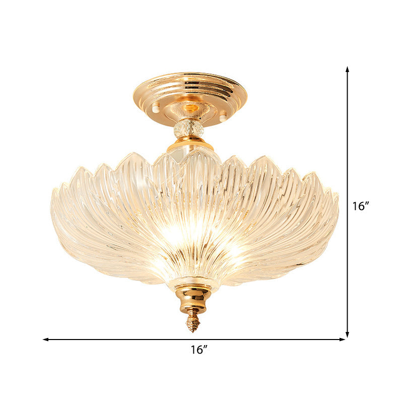 Sort/Guld 3 | Lyskilde Traditionel Krystal Scalloped Semi-Flush Loftlampe til Spisestue, 12"/16" Bred | Vanero