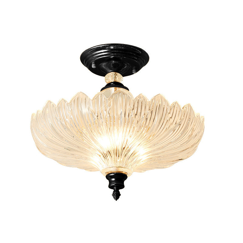 Sort/Guld 3 | Lyskilde Traditionel Krystal Scalloped Semi-Flush Loftlampe til Spisestue, 12"/16" Bred | Vanero