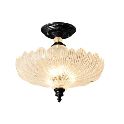 Sort/Guld 3 | Lyskilde Traditionel Krystal Scalloped Semi-Flush Loftlampe til Spisestue, 12"/16" Bred | Vanero