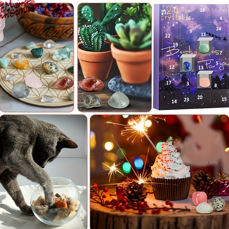 1 Stk. Jule-Ædelstens | Adventskalender, 24 Naturkrystaller | Vanero