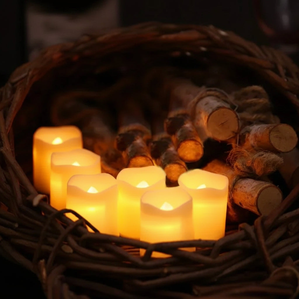Flammeløse LED Fyrfadslys | Varm Hvid Batteridrevet Belysning | 24-Stk Dekorationssæt Til Bryllup, Halloween & Jul | Vanero