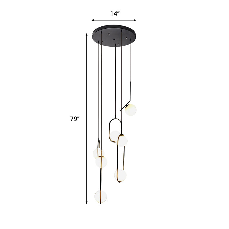 Sort Globe Multi-Light Chandelier | Enkel Glas Pendellampe til Trapper | Vanero
