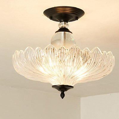 Sort/Guld 3 | Lyskilde Traditionel Krystal Scalloped Semi-Flush Loftlampe til Spisestue, 12"/16" Bred | Vanero