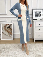 Harperly Strikmateriale | Bodycon Pasform Strikkjole | Dobbelradet Colour Block Design til Hverdagsbrug & Arrangementer | Vanero