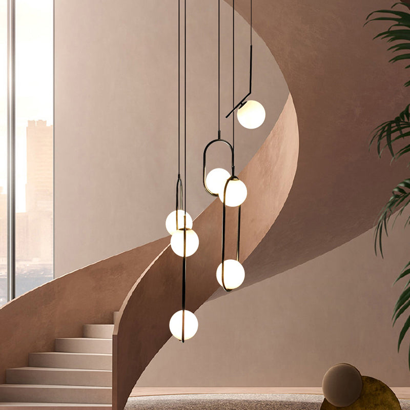 Sort Globe Multi-Light Chandelier | Enkel Glas Pendellampe til Trapper | Vanero