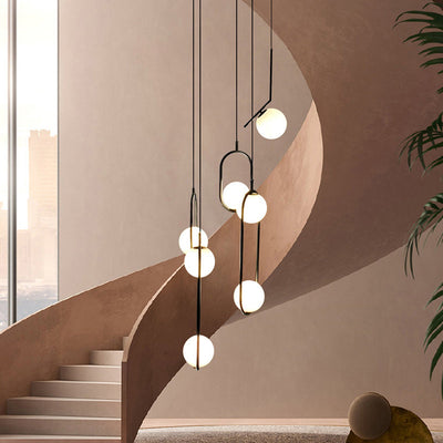 Sort Globe Multi-Light Chandelier | Enkel Glas Pendellampe til Trapper | Vanero
