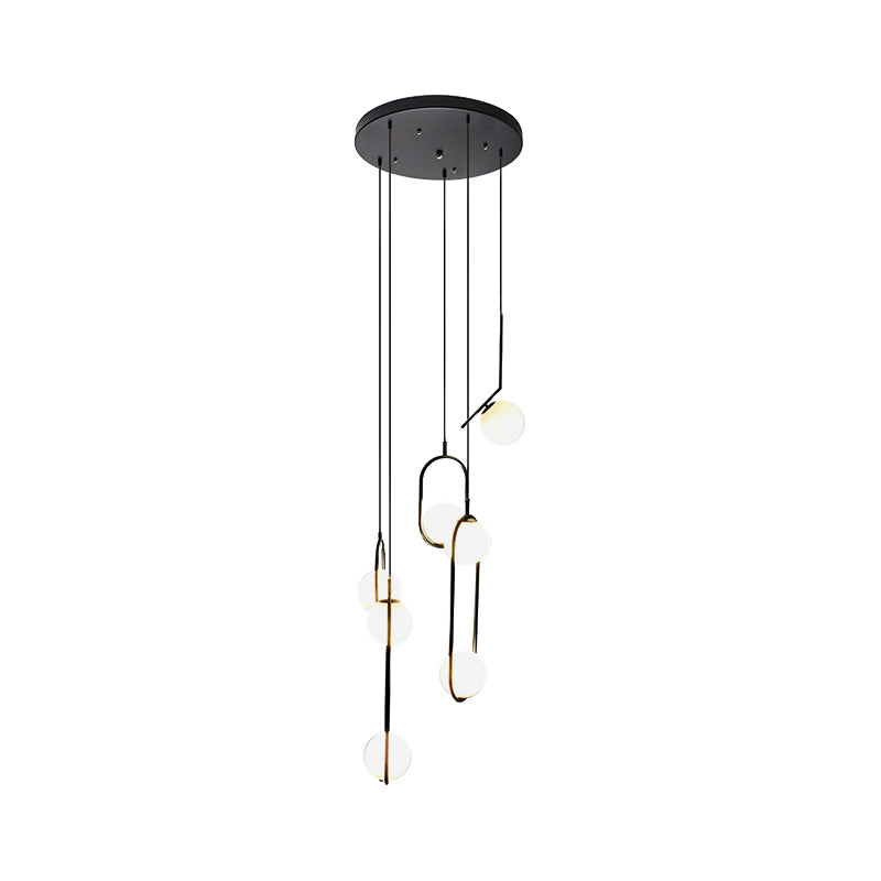 Sort Globe Multi-Light Chandelier | Enkel Glas Pendellampe til Trapper | Vanero