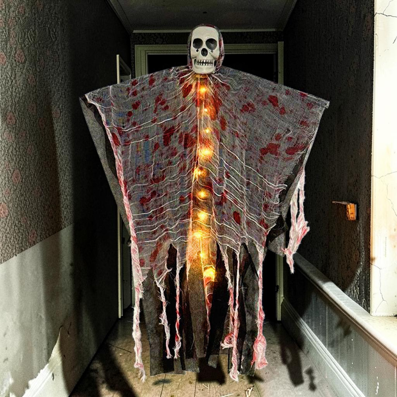 Halloween Hængende Skelet Spøgelsesdekoration | Lysende Plastophæng | Til Indendørs & Overdækket Udendørs Brug | Vanero