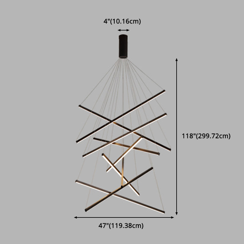 LED Lysekrone Med Lineære Lysstænger | Metalkonstruktion Med Integreret LED | Belysning Til Spisestue Foyer & Opholdsrum | Vanero
