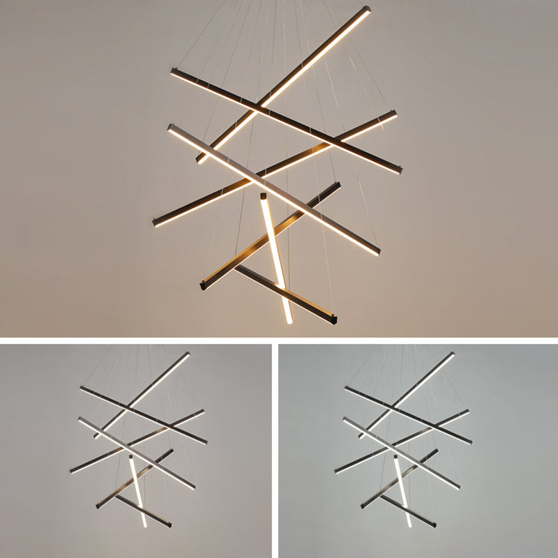 LED Lysekrone Med Lineære Lysstænger | Metalkonstruktion Med Integreret LED | Belysning Til Spisestue Foyer & Opholdsrum | Vanero