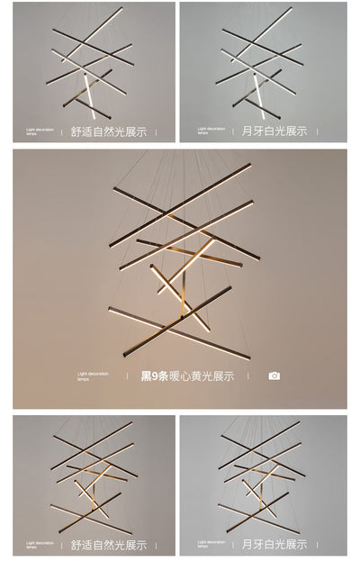 Sort Sticks | LED Kandelaber Lys Nyhed Minimalistisk Metalophængslampe til Lobby | Vanero