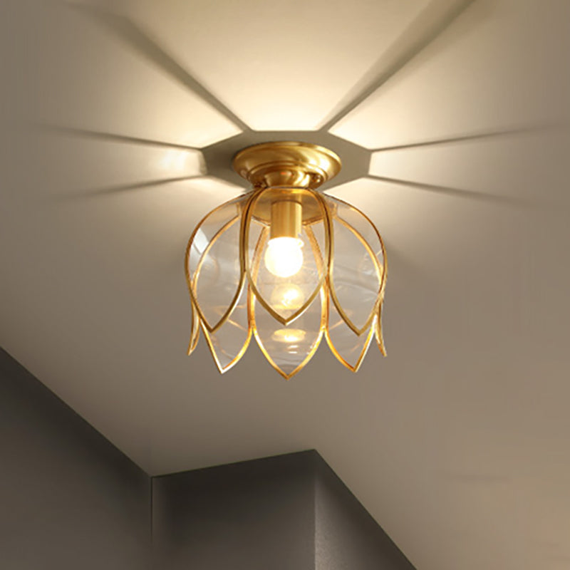 Flush Loftlampe Med Glasskærm | Messingfinish & Klar Glas Konstruktion | Indendørs Belysning Til Gang Entré & Korridor | Vanero