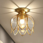 Flush Loftlampe Med Glasskærm | Messingfinish & Klar Glas Konstruktion | Indendørs Belysning Til Gang Entré & Korridor | Vanero