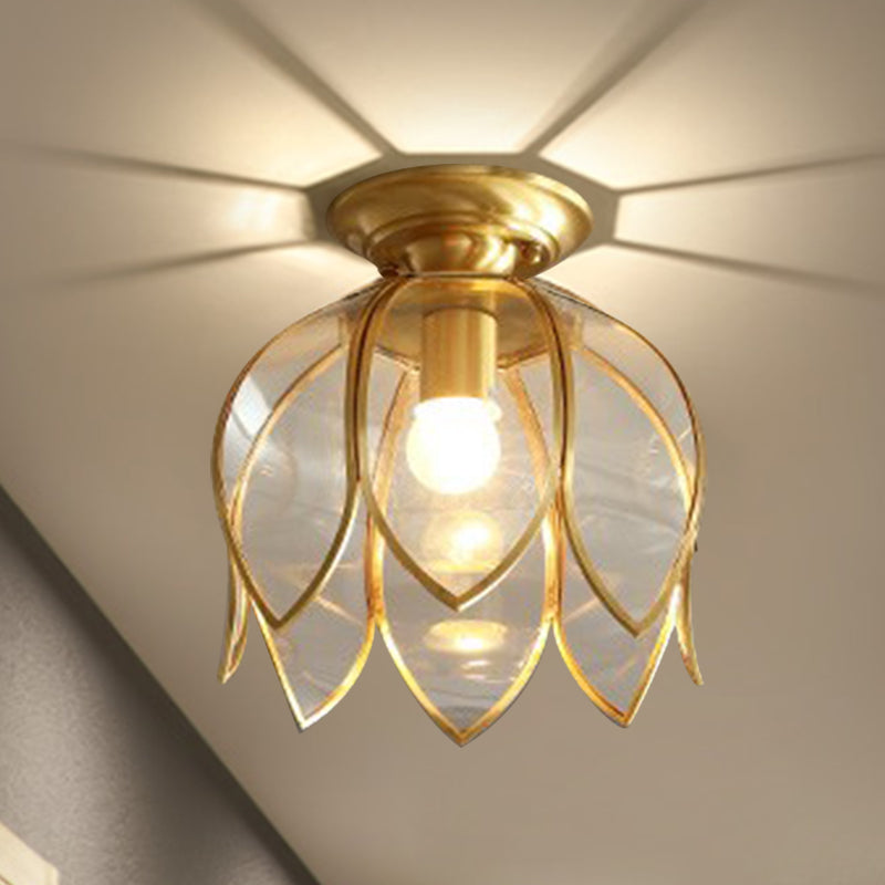 Flush Loftlampe Med Glasskærm | Messingfinish & Klar Glas Konstruktion | Indendørs Belysning Til Gang Entré & Korridor | Vanero