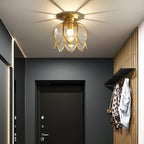 Flush Loftlampe Med Glasskærm | Messingfinish & Klar Glas Konstruktion | Indendørs Belysning Til Gang Entré & Korridor | Vanero