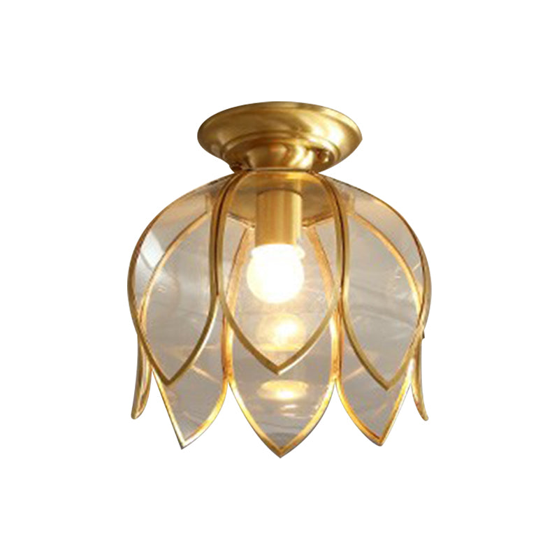 Flush Loftlampe Med Glasskærm | Messingfinish & Klar Glas Konstruktion | Indendørs Belysning Til Gang Entré & Korridor | Vanero
