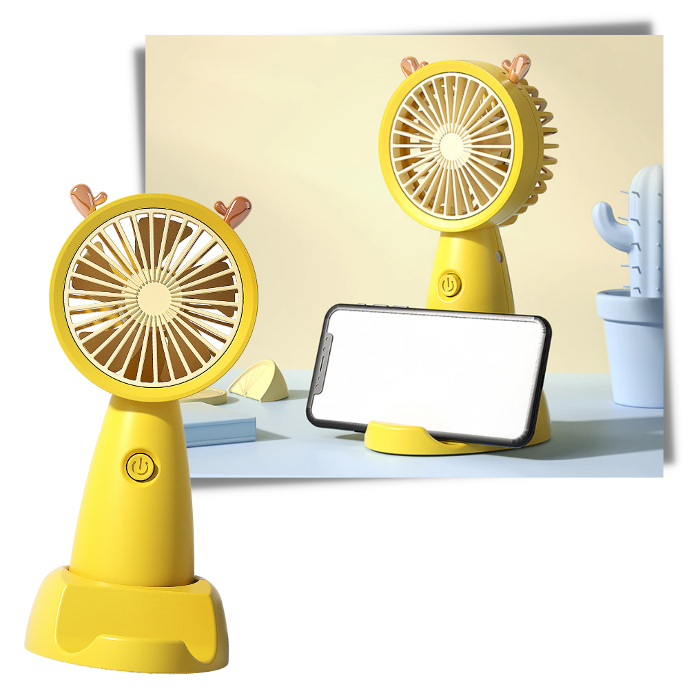 Mini USB Ventilator Med Telefonholder | Genopladeligt Bærbart Design | Til Bord Og Håndholdt Brug | Vanero