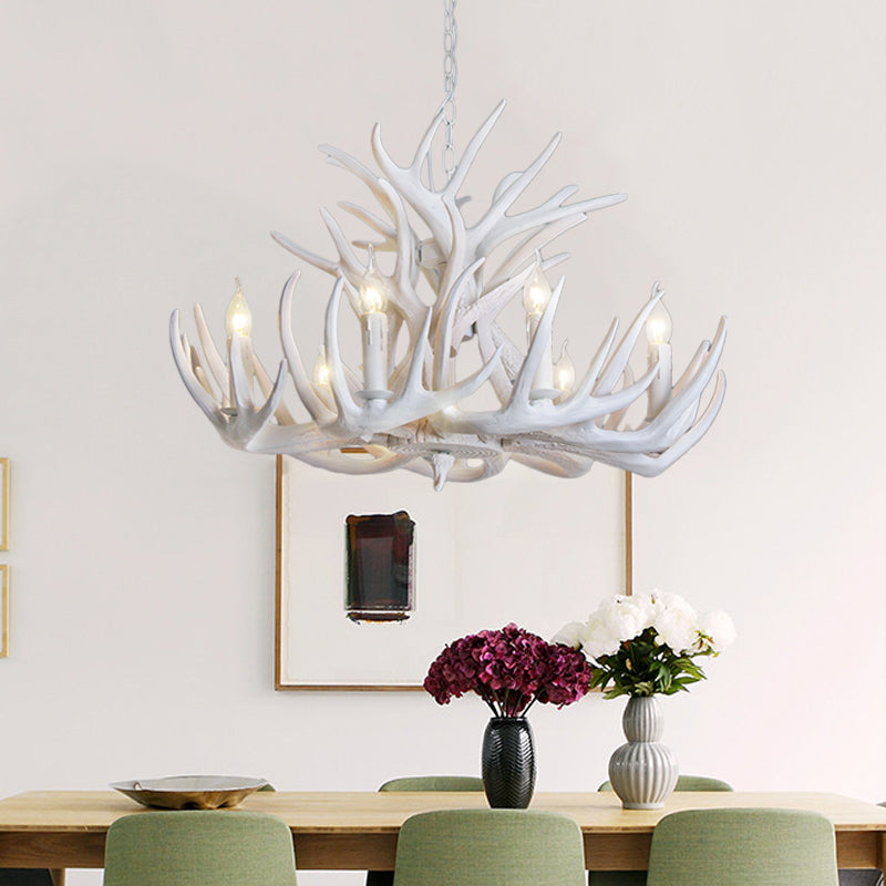 Hjortehorn Lysekrone Loftlampe | Resin Konstruktion Med E12 Fatningssystem | Indendørs Belysning Til Stue & Spisestue | Vanero