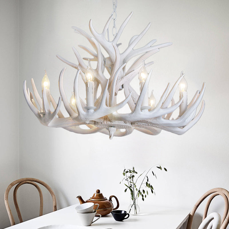Hjortehorn Lysekrone Loftlampe | Resin Konstruktion Med E12 Fatningssystem | Indendørs Belysning Til Stue & Spisestue | Vanero