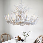 Hjortehorn Lysekrone Loftlampe | Resin Konstruktion Med E12 Fatningssystem | Indendørs Belysning Til Stue & Spisestue | Vanero