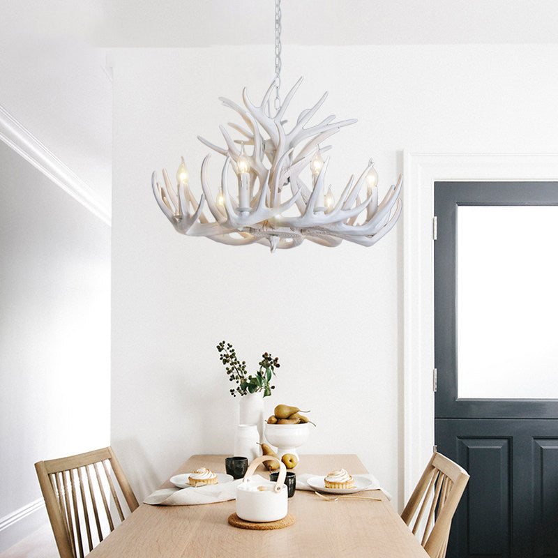 Hjortehorn Lysekrone Loftlampe | Resin Konstruktion Med E12 Fatningssystem | Indendørs Belysning Til Stue & Spisestue | Vanero