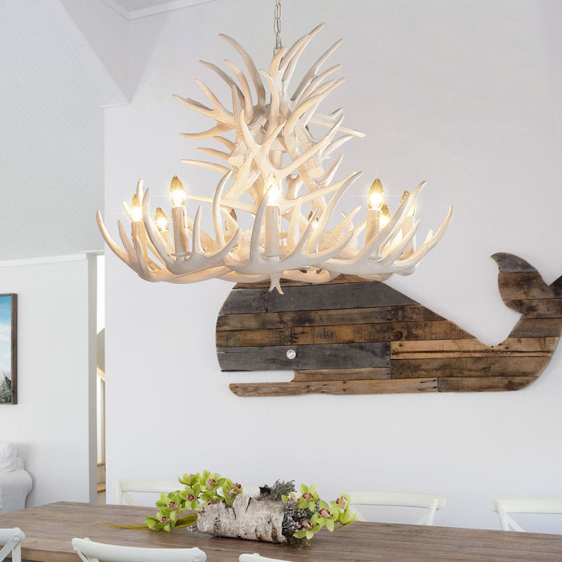 Hjortehorn Lysekrone Loftlampe | Resin Konstruktion Med E12 Fatningssystem | Indendørs Belysning Til Stue & Spisestue | Vanero