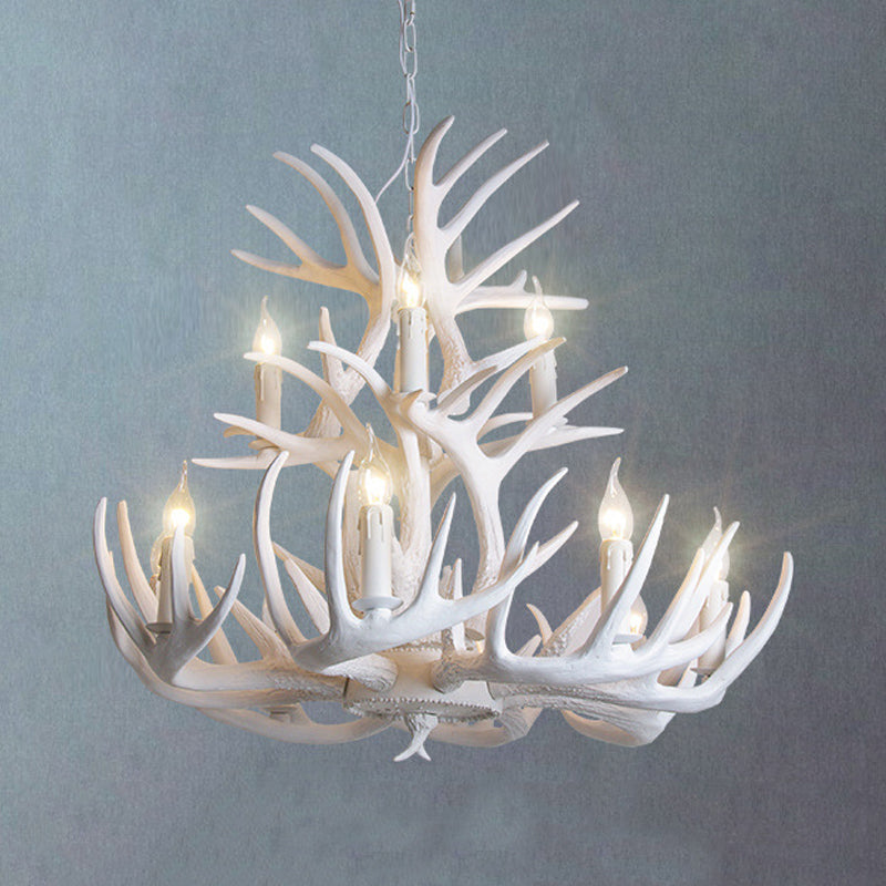 Hjortehorn Lysekrone Loftlampe | Resin Konstruktion Med E12 Fatningssystem | Indendørs Belysning Til Stue & Spisestue | Vanero