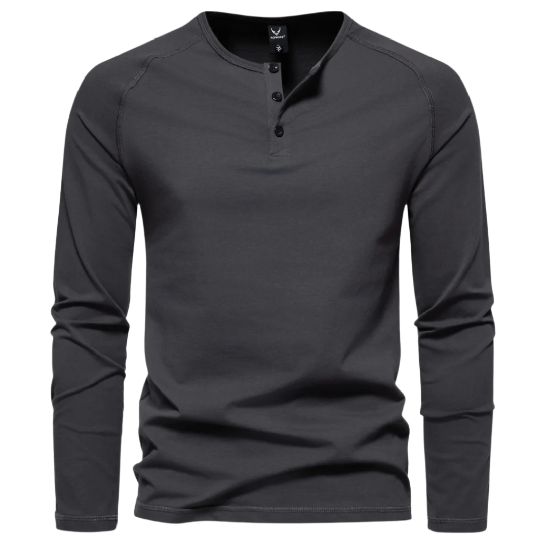 Herre Henley Trøje Let Tekstil | Regular Fit Langærmet Trøje | Knapstolpe Design til Hverdagsbrug & Fritidsaktiviteter | Vanero