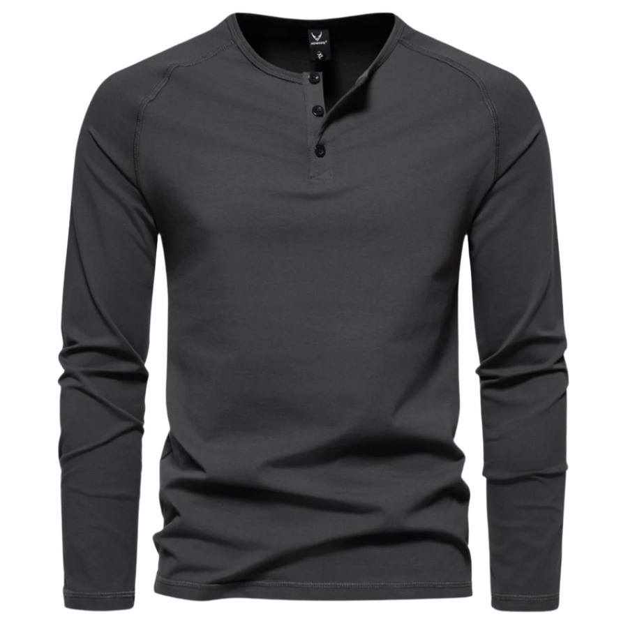 Herre Henley Trøje Let Tekstil | Regular Fit Langærmet Trøje | Knapstolpe Design til Hverdagsbrug & Fritidsaktiviteter | Vanero