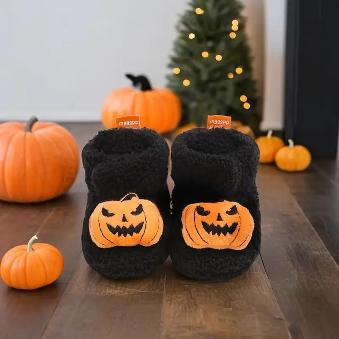 Børne Halloween Sutsko i Fleece | Ankelhøj Slip-On Med Tegneserieprint | Til Indendørs Efterår & Vinter | Vanero